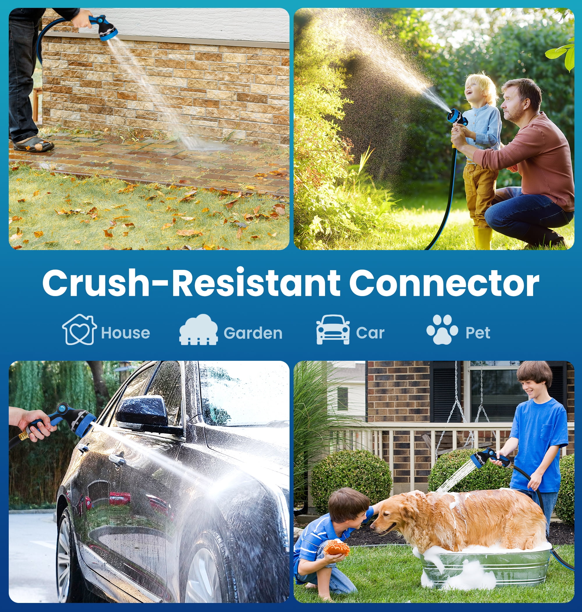 OHHANI Garden Hose, 50 ft x 5/8" Water Hose for Outdoor with 10 Function Sprayer Nozzle, Kink Free