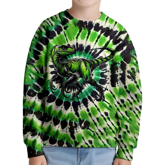 ZHOGXU Big Kids Boys T Shirt Long Sleeve Round Neck Dinosaur Print Soft Comfortable Top Tee For Casual Daily Wear Green 18-24 Months