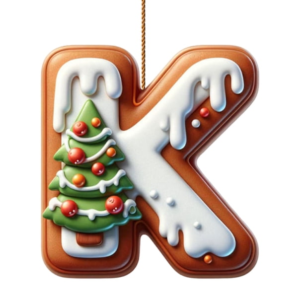 Adorno navideño de jengibre con 26 letras del alfabeto, letras de la A a la Z, colgante con la letra A inicial de bastón de caramelo y bayas, mini monograma colgante, regalo sorpresa para árbol de Nav