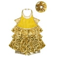 thumbnail image 3 of Aislor Girls Shiny Sequins Tiered Tassel Leotard Ballet Dress with Hair Band Jazz Latin Samba Rumba Dancewear Gold 12, 3 of 6
