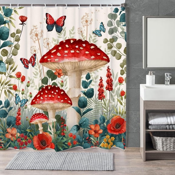 Charcrocsm Boho Floral Shower Curtain Liner 72x72 Inch, Waterproof Polyester Shower Liner for Bathroom, 12 Hooks,Color code 1107