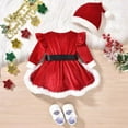 thumbnail image 3 of GYRATEDREAM Newborn Baby Girl Christmas Outfit Infant Romper Dress Long Sleeve Velvet Santa Tutu Dress with Hat Toddler Winter Warm Clothes for 12-18 Months Red, 3 of 8