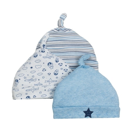 Little Star Organic Newborn Baby Boy Caps, 3-pack