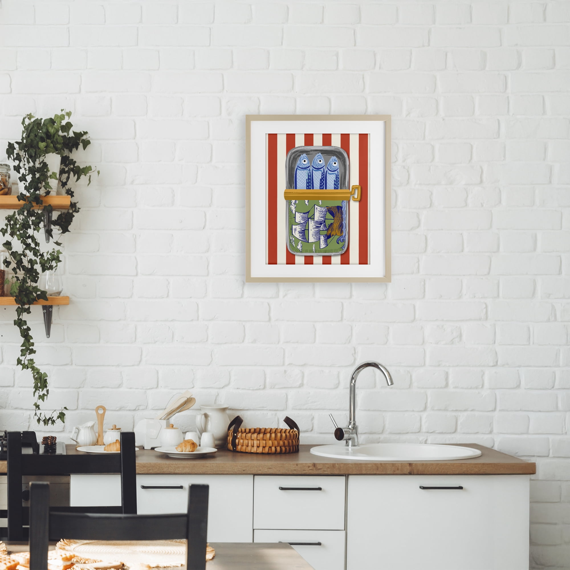 Stupell Industries Sardines with Antique Ship Birch Framed Print Under Glass, design by Arrolynn Weiderhold