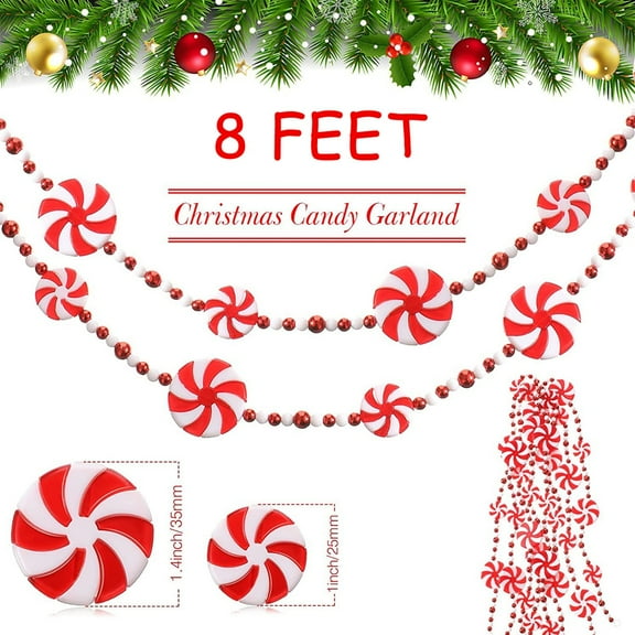 8 Feet Christmas Candy Garland Peppermint Candy Garland Christmas Decorations Fake Crystal Candy Decor Christmas Tree Garland for Xmas Home Christmas Home Decoration