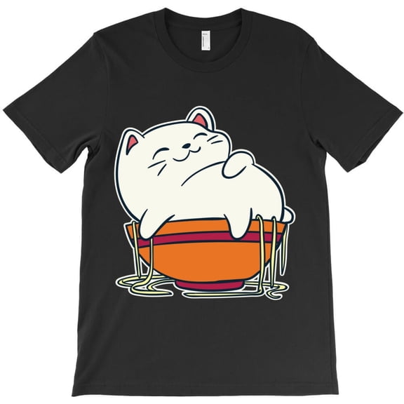 Kawaii Anime Cat Eating Ramen Noodles Funny Japanese Foodie Themed Art H48371 Unisex T-Shirt, Up to 5XL Available