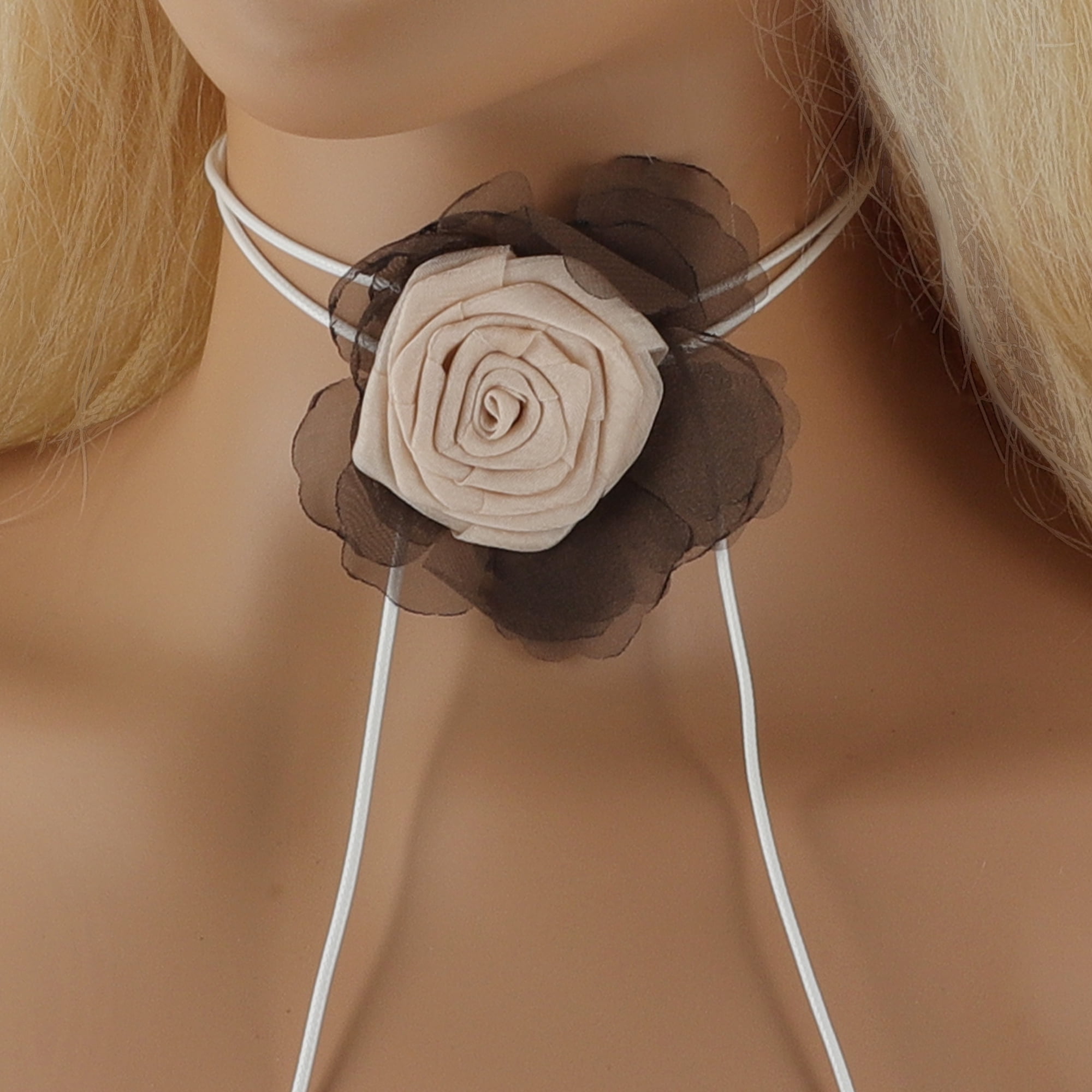 Unique Bargains Flower Choker Necklace 1Pc Apricot Gray
