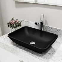 VIGO Matte Shell Sottile Glass Rectangular Vessel Bathroom Sink in Black with Ashford Faucet and Pop-Up Drain in Chrome-VGT2062