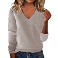 thumbnail image 2 of Clearance! Women's Pullover Sweaters European and American Loose Sweater One Word Shoulder Exposed Shoulder Hood Jacket Sweater Pullover Sweaters for Women Brown L, 2 of 3