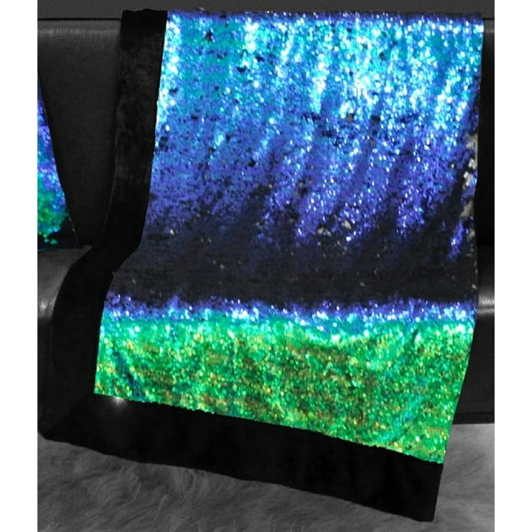 Mainstays Reversible Sequin Sparkle Green to Black Throw Blanket 1 Each