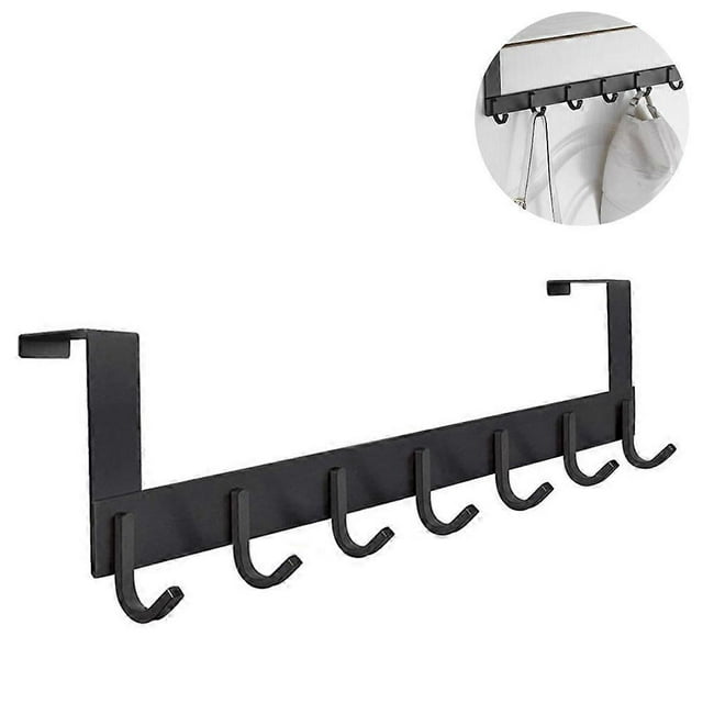 Over The Door Hook Hanger, Heavy-Duty Storage for Coat, Towel- 7 Hooks,Black