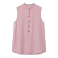 thumbnail image 7 of Xdegoge Cotton Linen Tops for Women V Neck Stand Collar Button Down Sleeveless Tunic Tank Top Relaxed Fit Casual Office Fashion Trendy Travel Blouses, 7 of 7