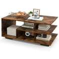 thumbnail image 1 of Gymax Table Basse Géométrique avec Étagères de Rangement à 2 Niveaux, Brun Rustique, 1 of 10