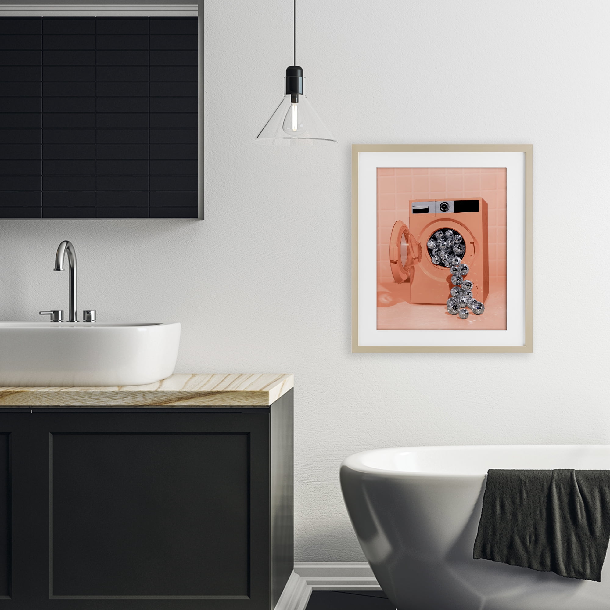 Stupell Industries Disco Laundry Machine over Orange Birch Framed Print Under Glass, design by LISH Creative