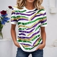 thumbnail image 2 of XUELUO Womens T-Shirts Carnival Crewneck Short Sleeve Sequin Stripe Print Tee Shirts Holiday Casual Streetwear Summer Tops, 2 of 4