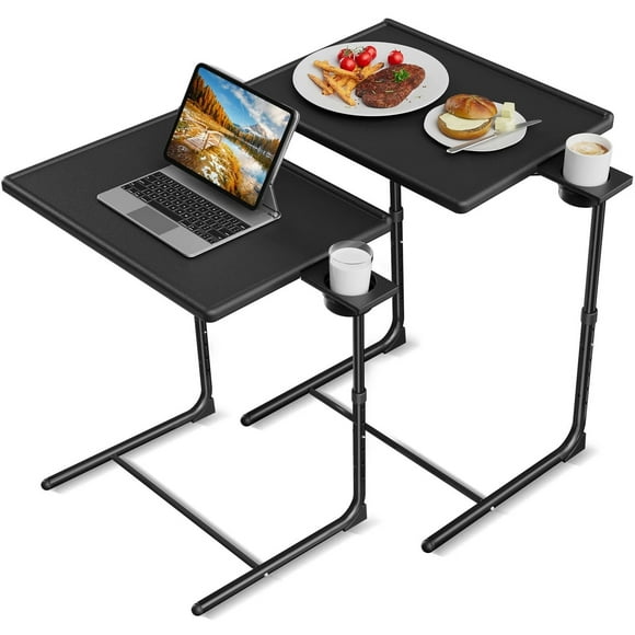 CHITOOMA 2 Pack Folding 6 Height & 3 Tilt Angles TV Tray Table Set Sofa Desk TV Dinner Tray for Home Office, Black