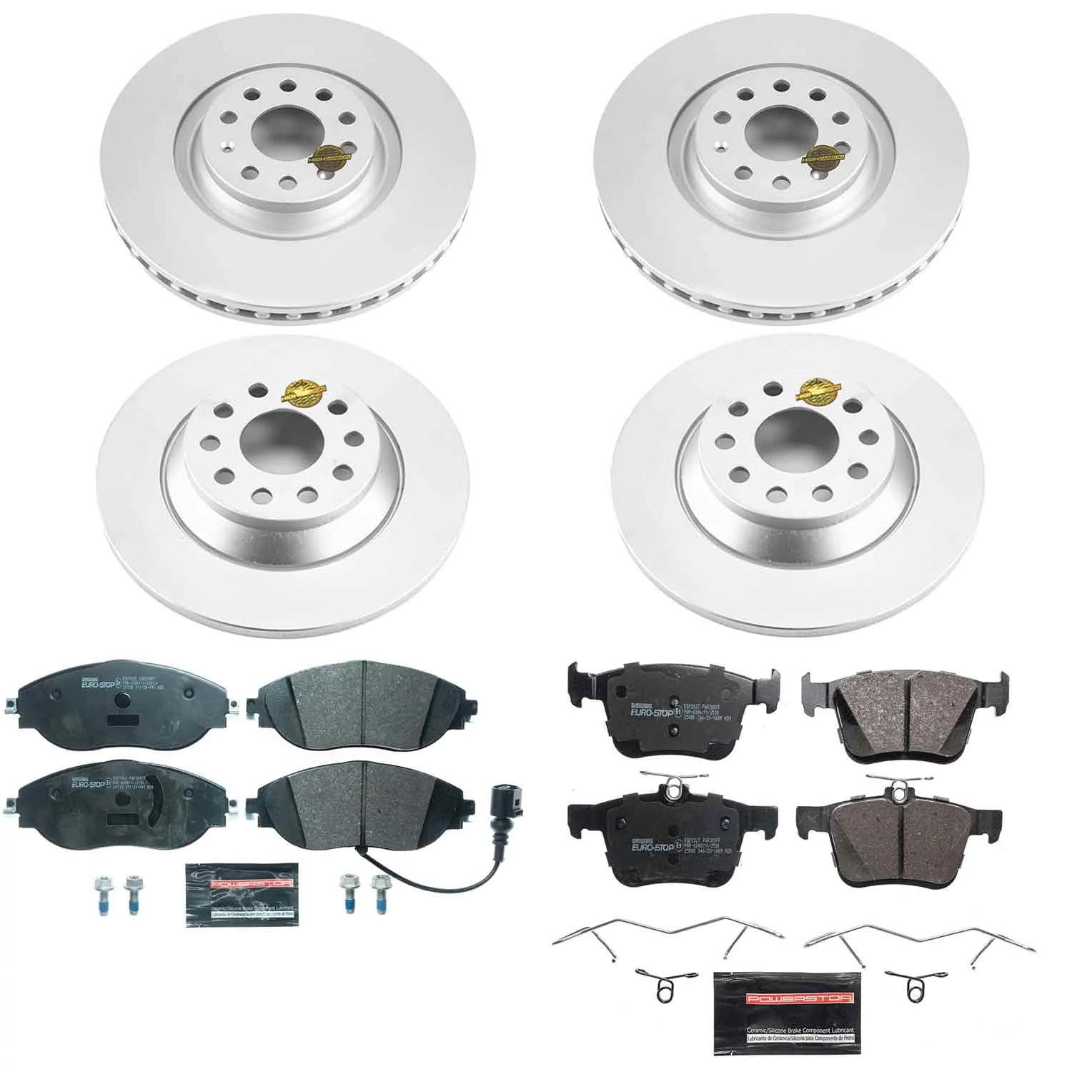 Power Stop Front and Rear Euro-Stop ECE-R90 Certified Brake Pad and Rotor Kit ESK8168