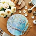 thumbnail image 2 of Teal Blue Owl Round 15 Inch Placemats Set of 8, Modern Flowers Birds on Branch HeatResistant Non Slip Place Mats for Dining Table, Wipeable Braided Kitchen Table Mats for Housewarming, 2 of 9