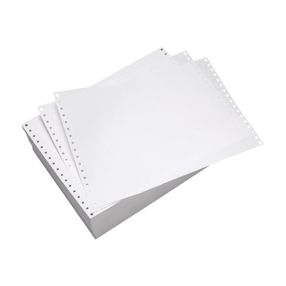 Continuous Paper Blank 12 x 8 ½ , Alliance Side Perfs | 92 Bright | 20 lb. White, 2,700 Sheets | Case