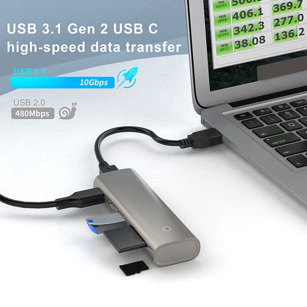 Tizuqe USB Hub 6 Port USB 3.1 Gen2 Data Hub Power Adapter USB Docking Station Splitter