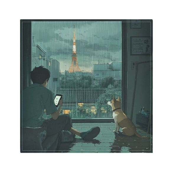 Qxltty Rainy Scene Outside The Window Napkins 20×20in Perfect for Parties Dinners Weddings Cocktail Housewarming Cloth Napkins Set of 6