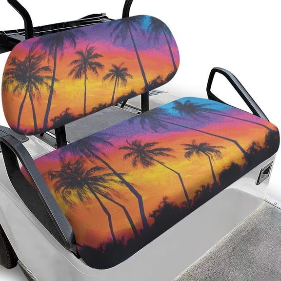 Pzuqiu Tropical Palm Tree Sunset 2-Piece Golf Cart Seat Covers | Breathable Washable Universal Fit for Most 2-Seater Golf Carts