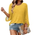 thumbnail image 7 of Qwertyu Womens Top 3/4 Sleeve T-shirts for Women Casual Crew Neck Three Quarter Length Sleeve Solid Fashion Loose Pullover Yellow 2XL, 7 of 7