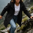 thumbnail image 6 of Ghalytn Women's Mid Length Hooded Rain Jacket with Adjustable Cuffs, Drawstring Waist Zip Up Windproof Coat Side Pockets, 6 of 9