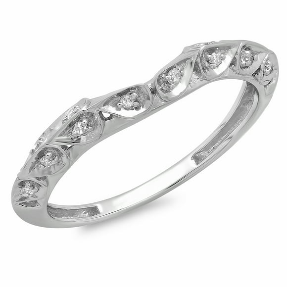 0.10 CT 18K White Gold Round Diamond Ladies Anniversary Wedding Stackable Matching Band