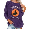 thumbnail image 1 of Rbaofujie Chandail à Capuchon pour Femmes Femmes Décontracté Manches Longues Col Rond Hauts Blouse Ample Imprimé Graphique Chandail Bleu Foncé Chandail d'Halloween, 1 of 4