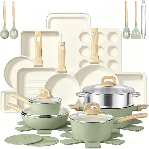 Sage Green Umite Chef 31-Piece Nonstick Cookware & Bakeware Set