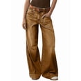 thumbnail image 1 of Womens Wide Straight Leg Mid Rise Baggy Pocket Denim Jeans Without Belt Dark Brown XXL, 1 of 8