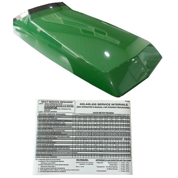 New Kumar Bros USA Upper Hood WITH Service Decal replaces AM128986 M124660 Fits John Deere 415 425 445 455