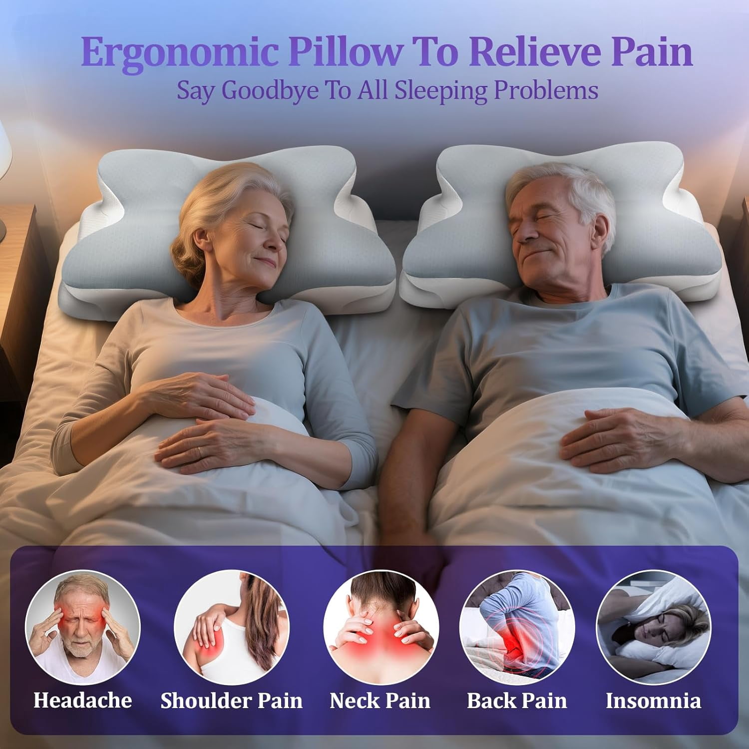 Cooling Memory Foam Pillow Cervical Pillow for Neck and Shoulder Ergonomic Neck Support Pillow for Side Back Stomach Sleepers with Pillowcase, Grey