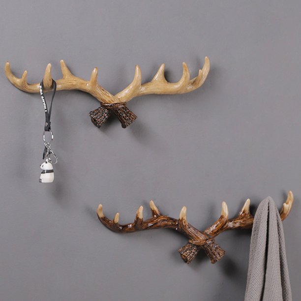 SPRING PARK Resin Vintage Rustic Deer Antlers Coat Rack Key Holder