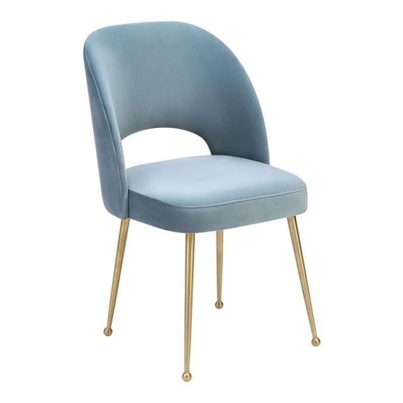 Maklaine 19.3" Velvet/Stainless Steel Dining Chair in Blue/Gold