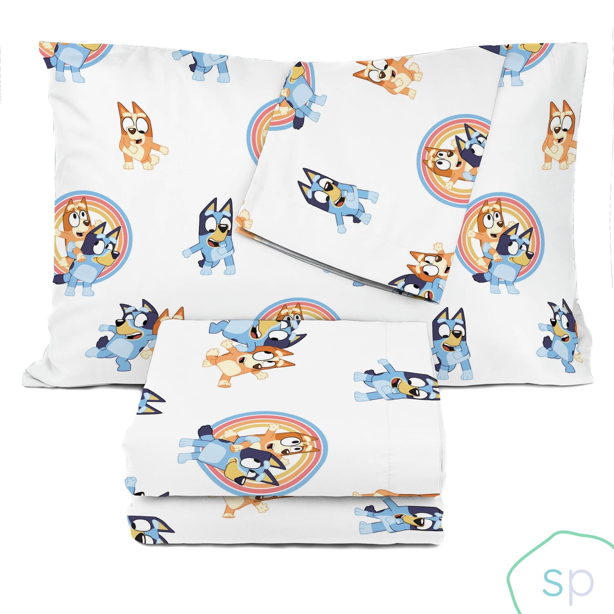 Saturday Park Bluey Rainbow in the Clouds 4 Piece Full Sheet Set