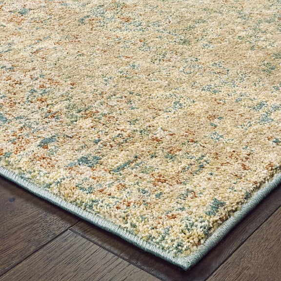 HomeRoots 508741 2 x 8 ft. Foam Blue Pumpkin & Golden Yellow Abstract Power Loom Stain Resistant Runner Area Rug