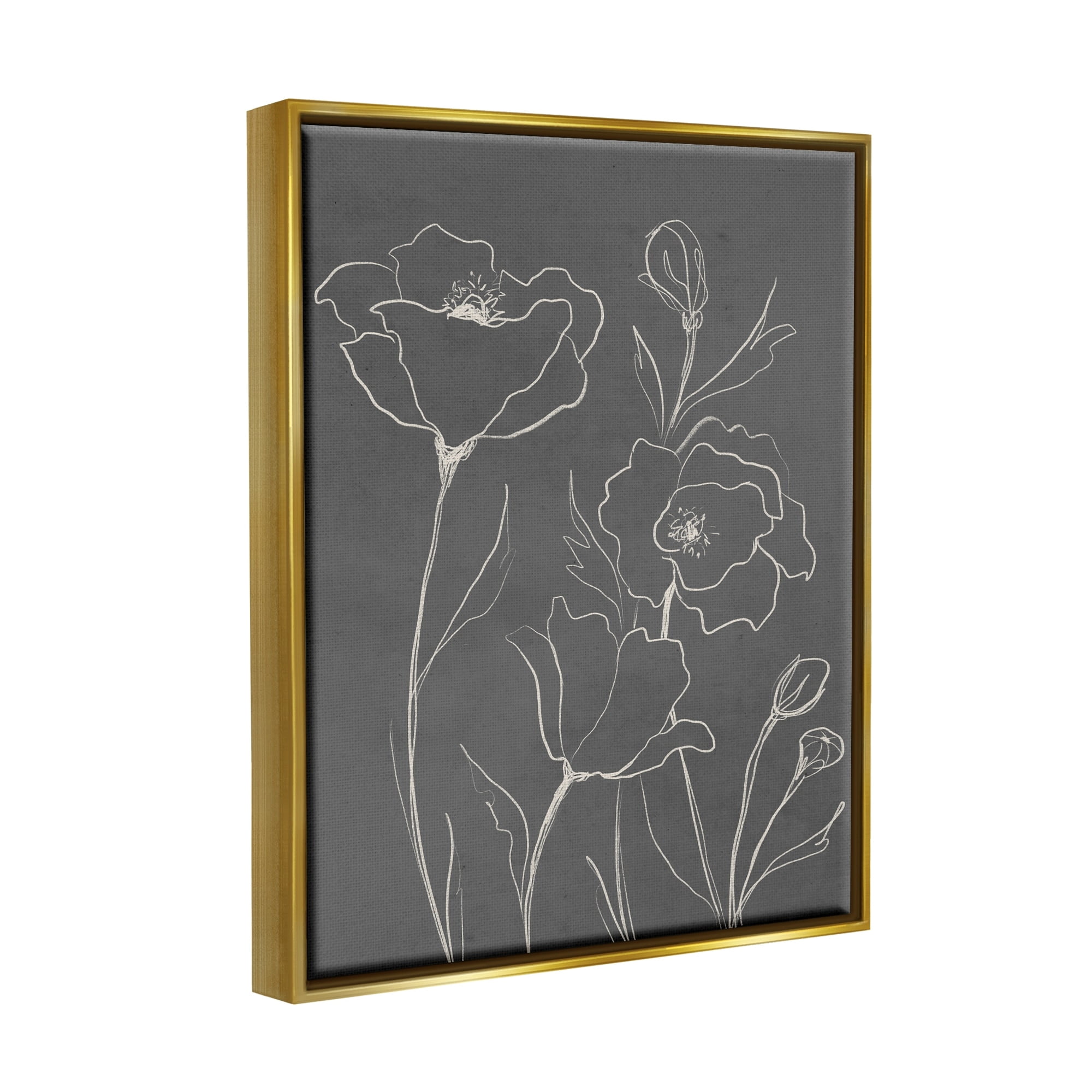 Stupell Industries Blossoming Flower Petals Botanical Line Doodle Drawing Graphic Art Metallic Gold Floating Framed Canvas Print Wall Art, Design by Elizabeth Medley