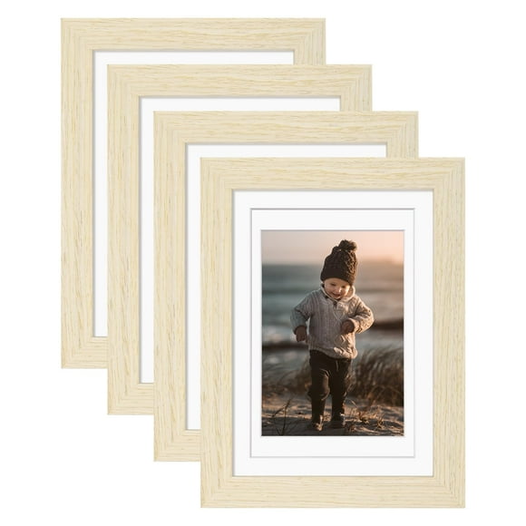 Kinlink 5X7 Picture Frames Natural Wood Frames With Acrylic Plexiglass For Pictures 4X6 With Mat Or 5X7 Without Mat Tabletop And Wall Mounting Display Set Of 4