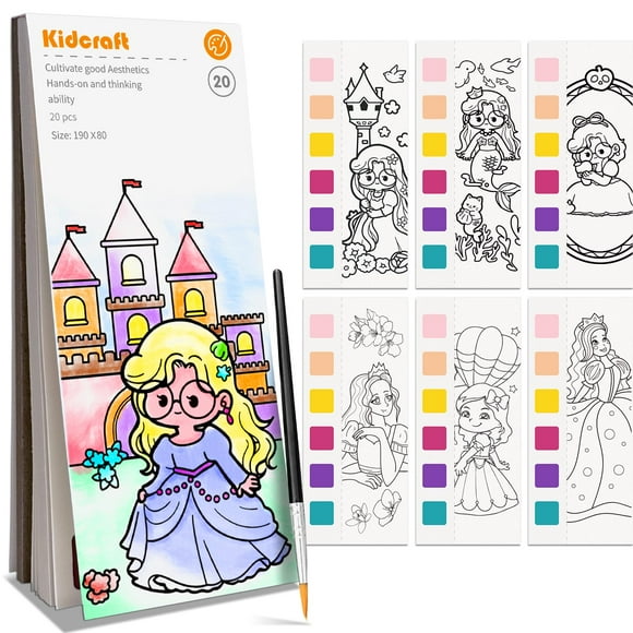 Livres de Coloriage à l'Eau pour Enfants Princesse Kit de Peinture Aquarelle Sans Désordre Ensemble de Peinture Aquarelle Arts et Artisanat Cadeau pour Filles 4 5 6 7 8+ Jouet d'Activité de Voyage