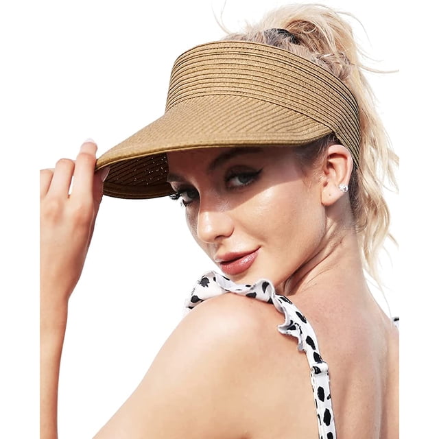 Sombrero para el sol para mujer con ala grande, gorra con visera plegable, sombrero de paja para verano, protección solar, sombrero deportivo para playa, gorra de verano para playa, golf