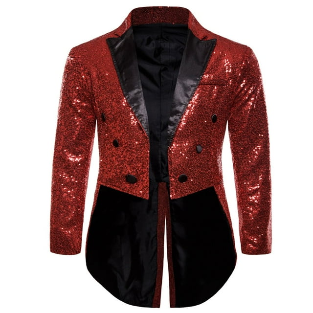 Men‘s Suit Shiny Sequins Turn-Down Collar Prom Swallow-Tailed Tuxedo