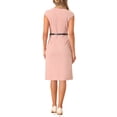 thumbnail image 3 of INSPIRE CHIC Robe de Travail pour Femmes Col Rond Manches Courtes Ceinturée Robe Midi Rose P, 3 of 5