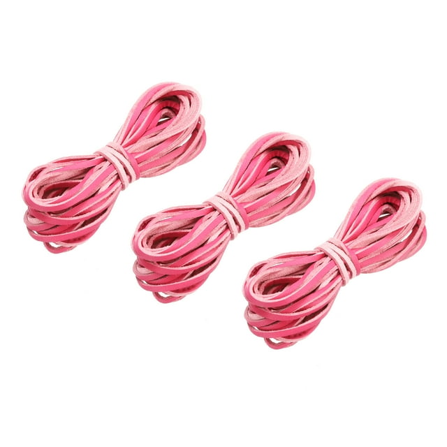 Unique Bargains 5.47 Yards 2.6mm Flat Leather Cord Suede String for DIY Crafts, Fuchsia 3Pack