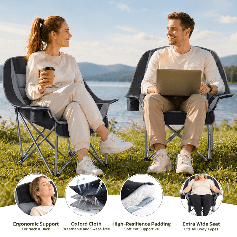 Simple Deluxe Extra Oversized Outdoor Foldable Camping Chair, with Cup Holder and Carrying Bag, Camping Chair with 500lbs Capacity and Sturdy Material, Suitable for Beaches, Hiking and Camping, Gray