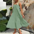 thumbnail image 4 of Women's 2024 Summer Casual Short Flutter Sleeve Crew Neck Smocked High Waist Flowy Maxi Dress, 4 of 6