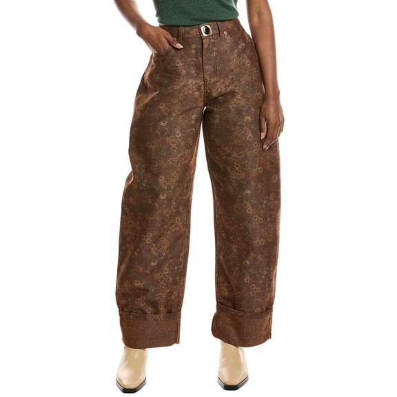 Avec Les Filles womens  Vintage Floral Barrel Leg Jean, 25, Brown