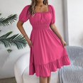 thumbnail image 4 of Square Neck Ruffle Hem Dress for Women Cute Short Puff Sleeve Dresses Casual Ruffle Shirred Flowy Party Dress, 4 of 9