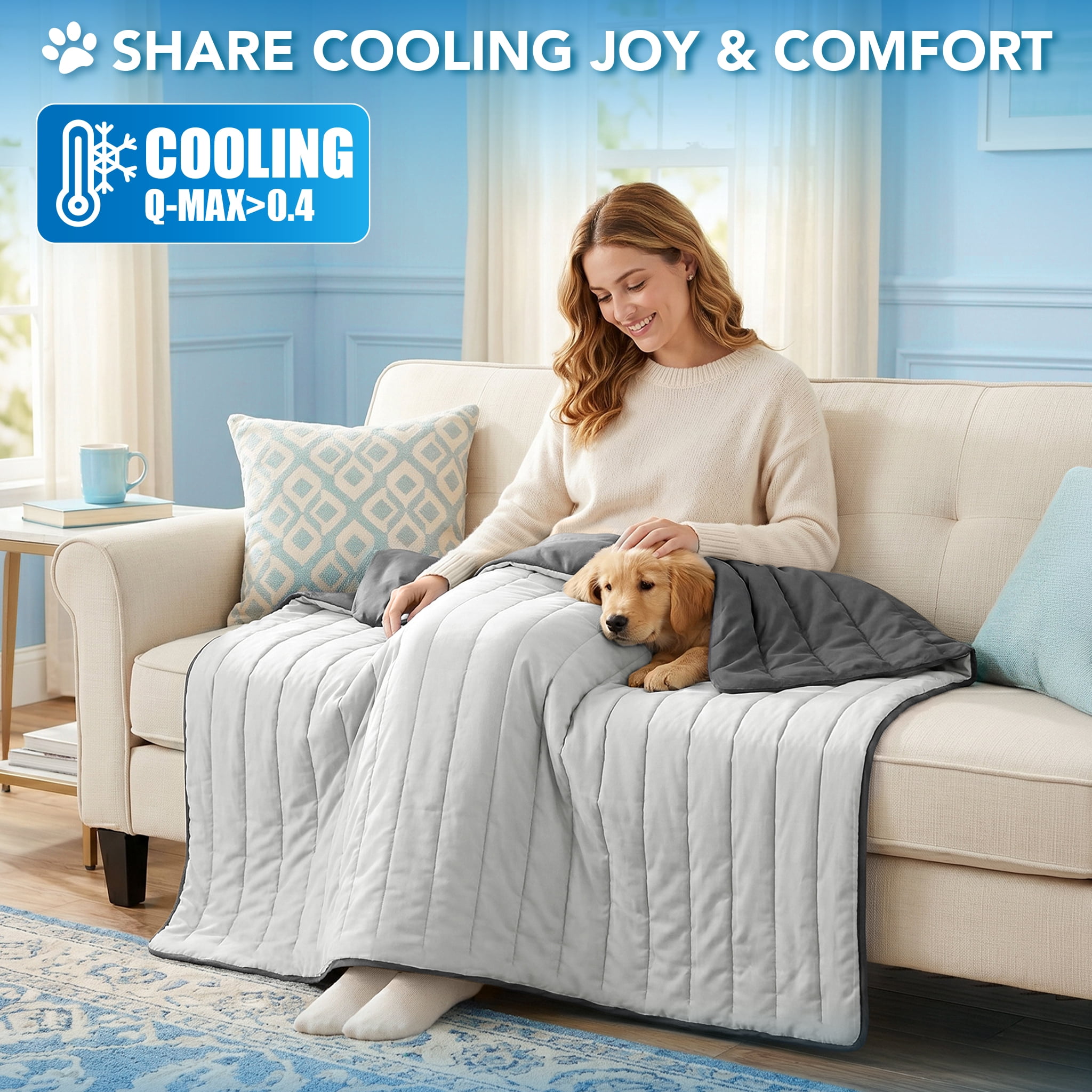 PetAmi Dog Cooling Mat, Q-Max Pet Cooling Blanket with Thick Cushioning, Self Cooling Pad for Dogs & Cats,  Reversible Summer Mat for Crate, Couch, Kennel, Gray/Light Grey, Large (40x60)